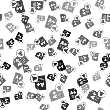 Black Exam sheet with A plus grade icon isolated seamless pattern on white Stock Illustration