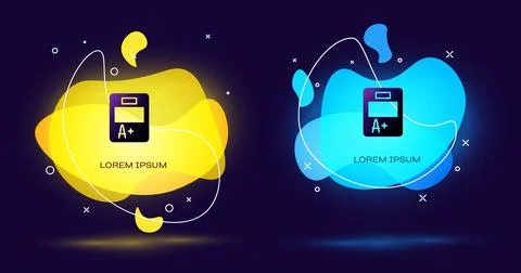 Black Exam sheet with A plus grade icon isolated on black background. Test .. Stock Illustration