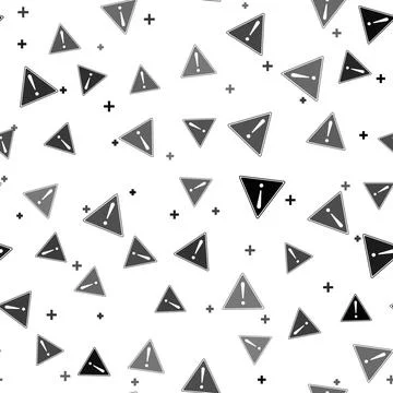 Black Exclamation mark in triangle icon isolated seamless pattern on white Stock Illustration