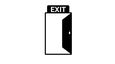A black exit door icon opens and closes against a clean white background. Stock Footage 335851452