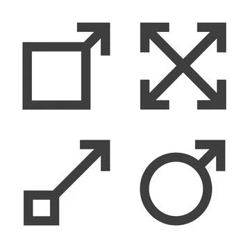 Black expand and maximize interface icons set with square frame, diagonal a.. Stock Illustration
