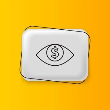 Black Eye with dollar icon isolated on yellow background. Silver rectangle .. Stock Illustration