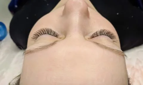 Black eyelash extensions. top view. Stock Photos