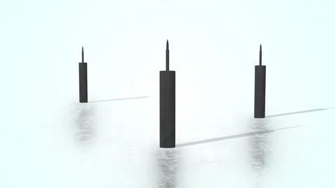 Black Eyeliners on a Light Reflective Floor. Eyeliners 3D Animation. 4K Stock Footage 301062808