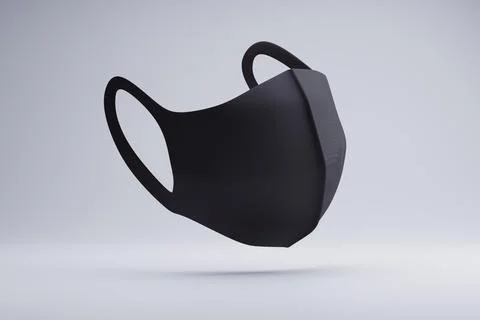 Black face mask mockup, floating, studio, blank, design (1) Stock Illustration