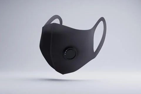 Black face mask, studio shot, breathing valve, clean background, mockup Stock Illustration