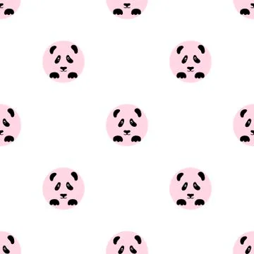 The black face of a Panda in a pink circle panda bear icon isolated seamless Stock Illustration