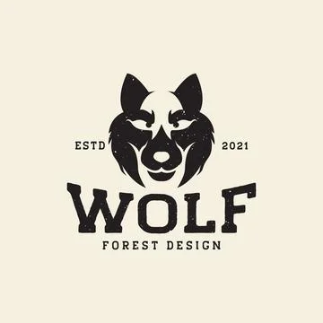 Black face wolf vintage logo design vector graphic symbol icon sign illustr.. Stock Illustration