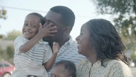 Black family smiling and laughing together (Slow motion 4K) Stock Footage
