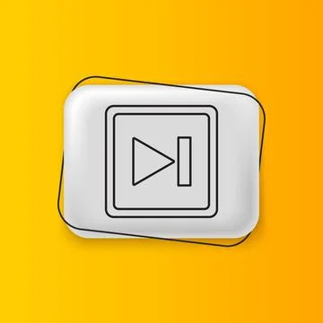 Black Fast forward icon isolated on yellow background. Silver rectangle but.. Illustrazione stock