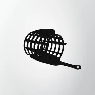 Black feeder net isolated on gray background. Fishing icon. Wire cage. Vector Stock Illustration