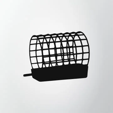Black feeder net isolated on gray background. Fishing icon. Wire cage. Vector Stock Illustration