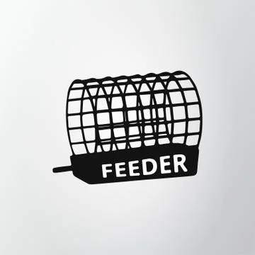 Black feeder net isolated on gray background. Fishing icon. Wire cage. Vector Stock Illustration