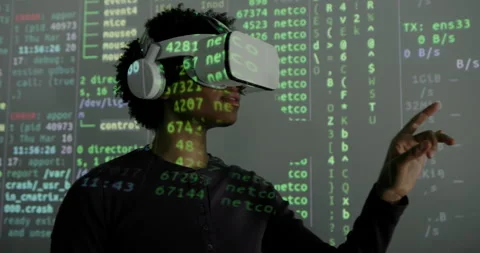 Black Female Engineer in Metaverse Testing Virtual Reality Headset Stock Footage 291927254