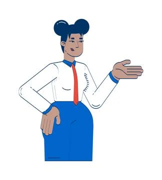 Black female office worker explaining gesture 2D doodle character イラスト素材