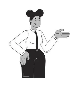 Black female office worker explaining gesture doodle linear character イラスト素材