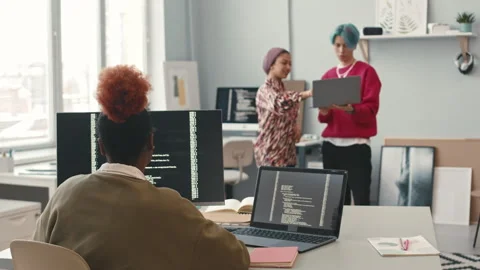 Black Female Programmer Program Coding in Office Stock Footage 241266732