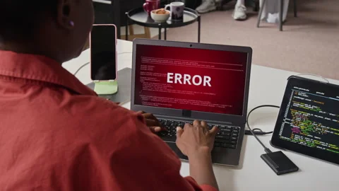 Black Female Software Developer Facing System Error on Laptop Stock Footage 336712993