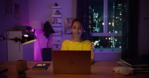 Black Female Using Laptop at Home Cinema Robot Footage Stock Footage 320883905