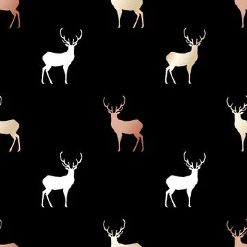 Black festive packaging paper with Christmas deers made of gold and bronze foil 库存插图