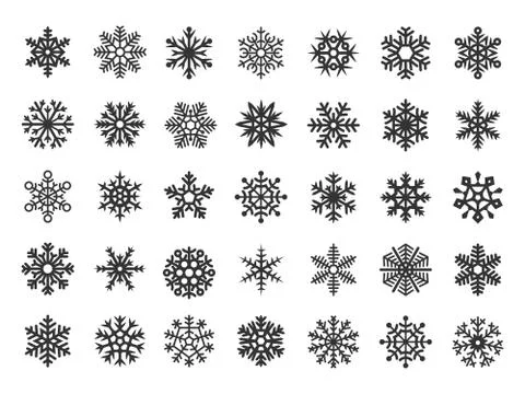 Black festive vector snowflakes set. Christmas holydays decoration elements Stock Illustration