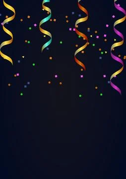 Black festive vertical abstract background with colored confetti Stock Illustration