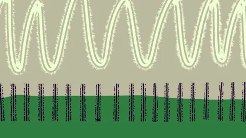 Black field gray lines screen wave line trees in the brush strokes green Stock Footage 335696019