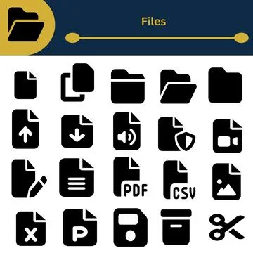 Black File Management Document and Folder Icon Set Stock Illustration