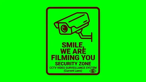 Black fill cctv security camera surveillance sign smile we are filming Video stock 338350957