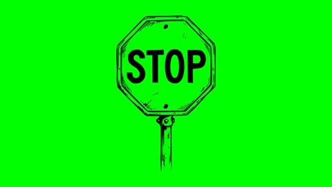 Black-fill-hand-drawn-stop-signage bottom-bounce-bkg Stock Footage 332953032