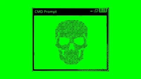 Black fill hand drawn style cmd prompt virus skull binary code animation Stockbeeldmateriaal 333017436