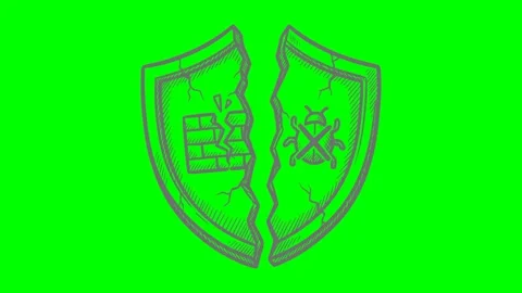 Black fill hand drawn style broken shield firewall bug cybersecurity Stock Footage 336671053