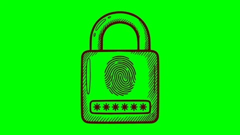 Black fill hand drawn style padlock fingerprint password security icon Stock Footage 336859462