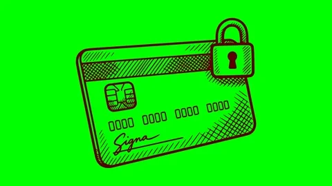 Black fill hand drawn style locked credit card security payment flash light Stock Footage 338350991