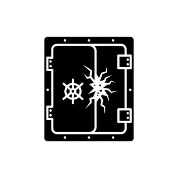 Black filled broken vault door: depleted savings &amp; lost wealth Stock Illustration