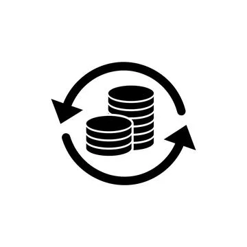Black filled circular arrows around money: debt restructuring Stock Illustration
