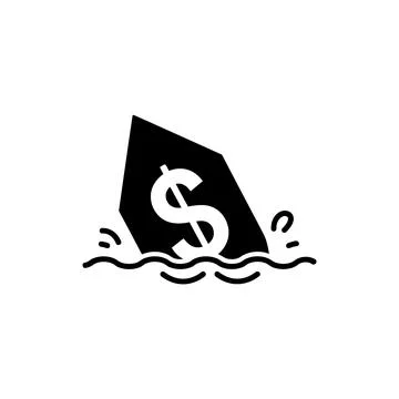 Black filled sinking currency ship: financial shipwreck Stock Illustration