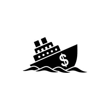 Black filled sinking ship currency: catastrophic failure Stock Illustration