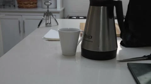 Black filter coffee home brewed and poured, Pan out from the coffee Stock Footage 221431672