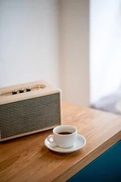 Black filter coffee on the table in cafe glass cup hario pour over cup Foto stock