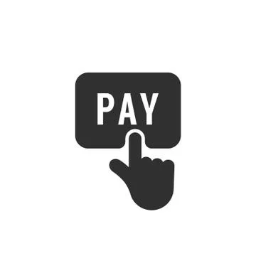 Black finger push on pay button icon Stock Illustration