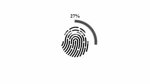 Black fingerprint icon with progress loading bar on a white background. Stock Illustration