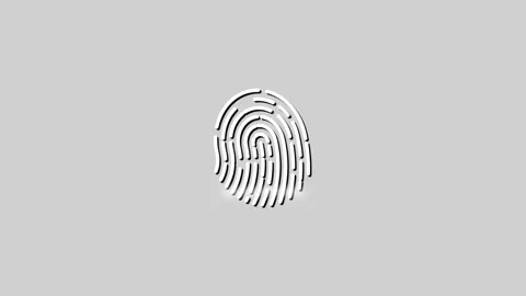 Black fingerprint pattern icon animated on a gray background for security c.. Stock Footage 259121674
