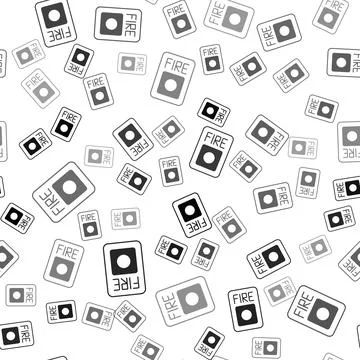 Black Fire alarm system icon isolated seamless pattern on white background. Pull Stockillustratie