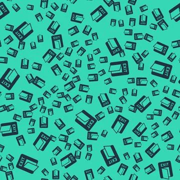 Black Fire exit icon isolated seamless pattern on green background. Fire Stock Illustration