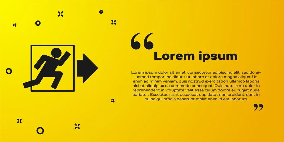 Black Fire exit icon isolated on yellow background. Fire emergency icon.  V.. Ilustración de archivo