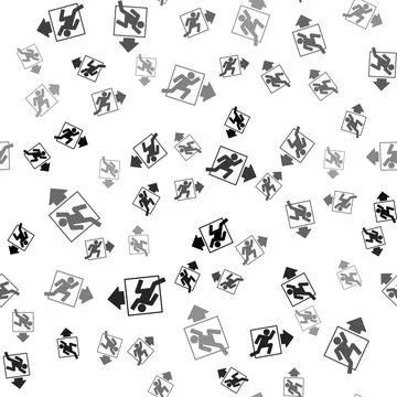 Black Fire exit icon isolated seamless pattern on white background. Fire em.. Stock Illustration