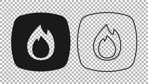 Black Fire flame icon isolated on transparent background. Vector Illustrazione stock