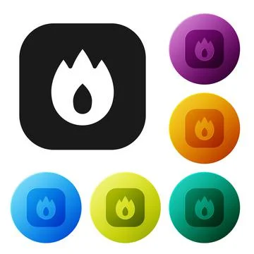 Black Fire flame icon isolated on white background. Set icons in color circle Illustrazione stock