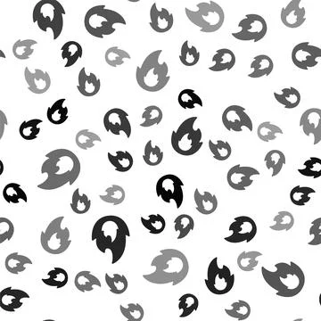 Black Fire flame icon isolated seamless pattern on white background.  Vector Stock Illustration
